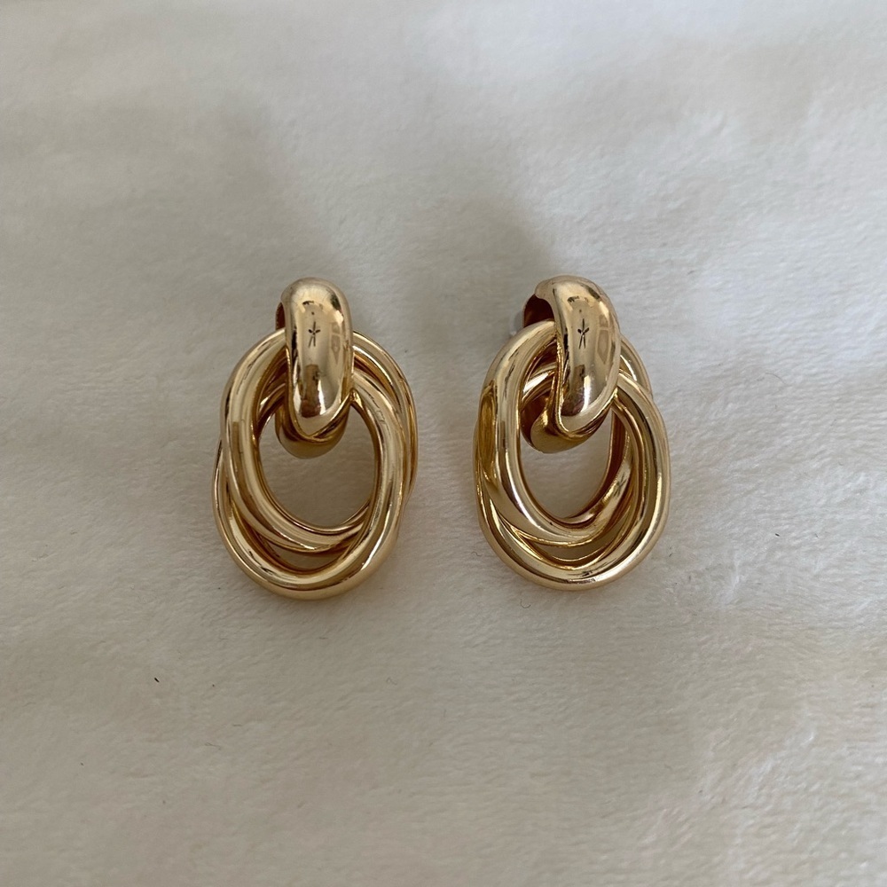 Gold Linked Dangle Hoop Loop Round Statement Earrings New - Picture 8 of 8